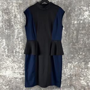 Spruce & Sage Plus Size 1X Colorblock Knee Length Peplum Dress Navy Black Zip